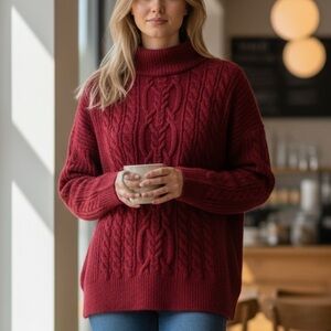 Abercrombie & Fitch Maroon Cable Knit Turtleneck Sweater